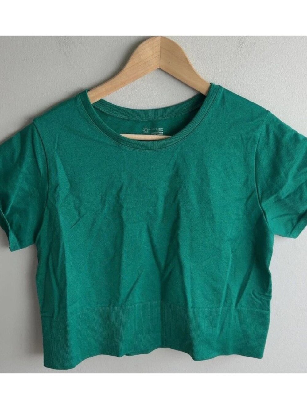 Offline by Aerie Seamless Short Sleeve Crop Top Green Stretch Size XL Women's